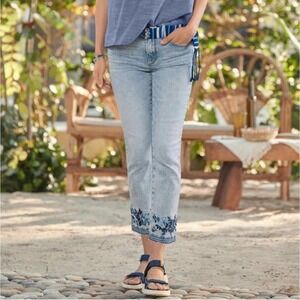 Driftwood Women's Crop‎ Straight Navy Boho Floral Embroidered Colette Jean Sz 27
